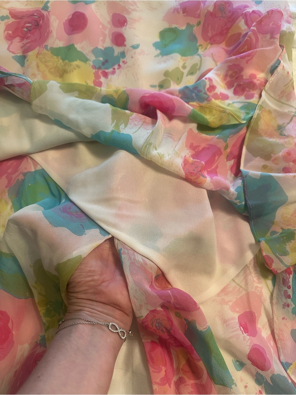 Dana Buchman silk lined skirt asymmetrical size 12 pink green watercolor $335 - Picture 5 of 16